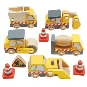 Drewniane pojazdy budowlane zestaw, zabawka samochody dla dzieci Le Toy Van